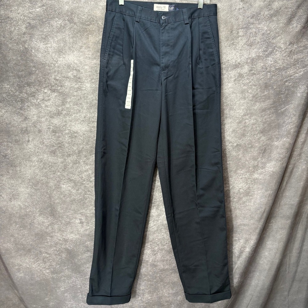 GAP Easy Fit Pleated Chinos Mens 32x35 Navy Wrinkle Resistant Cuffed Y2K Preppy